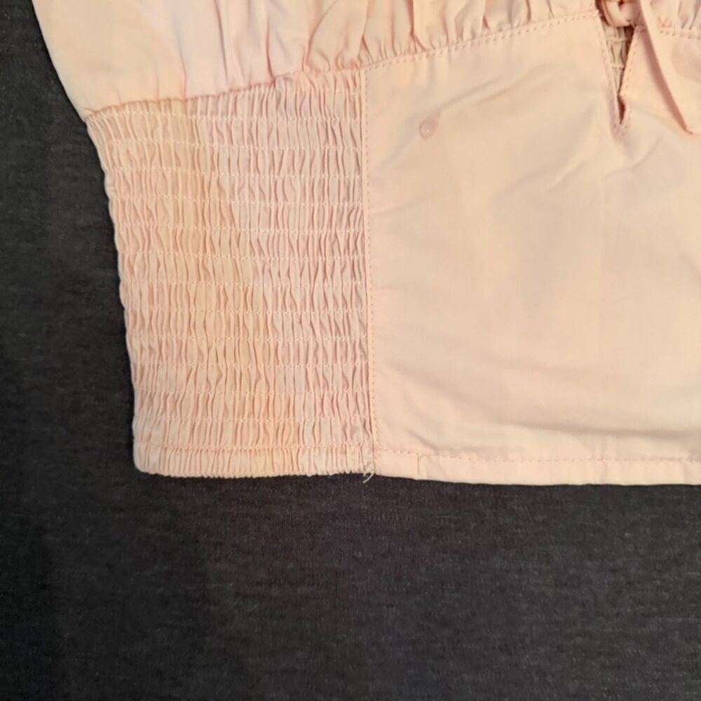 nwt ASTR The Label Blush Pink Puff Sleeve Smocked Corset Crop Top S - Picture 4 of 10